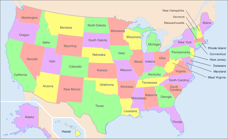 Map of USA State Names for Internet