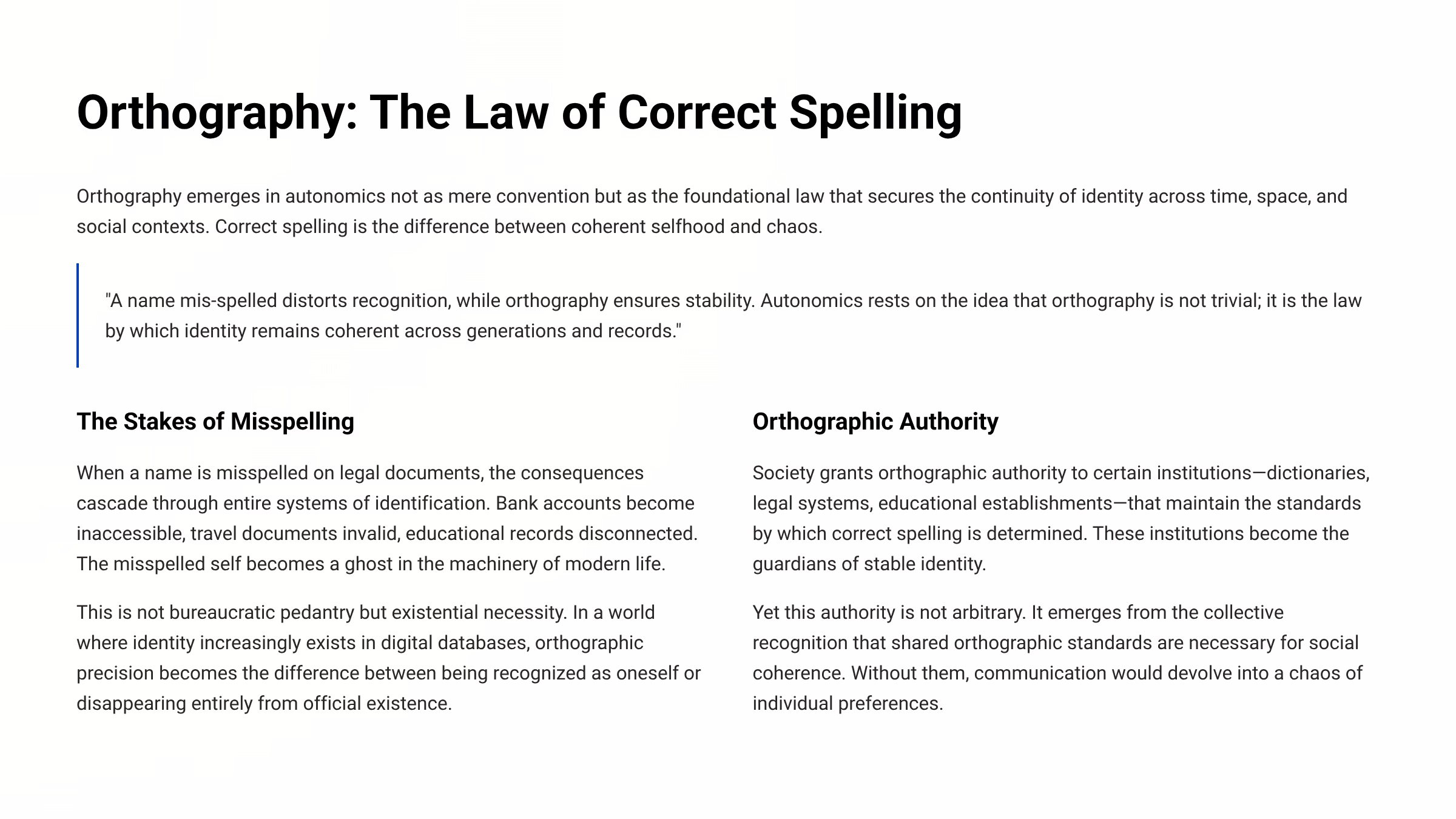 Autonomics: The Law of Self